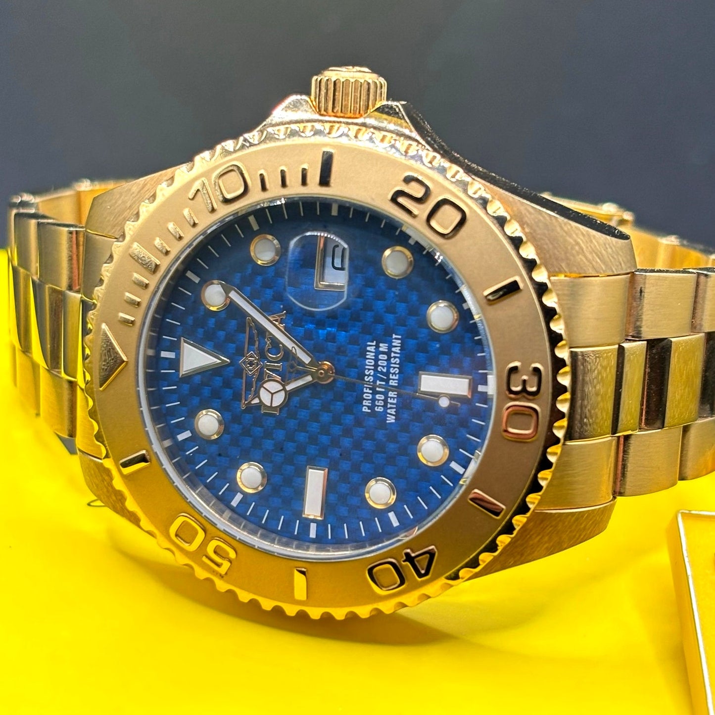 Invicta Pro Diver 15193 Gold Tone Blue Dial 47mm Men’s Dive Style Watch NIBWT