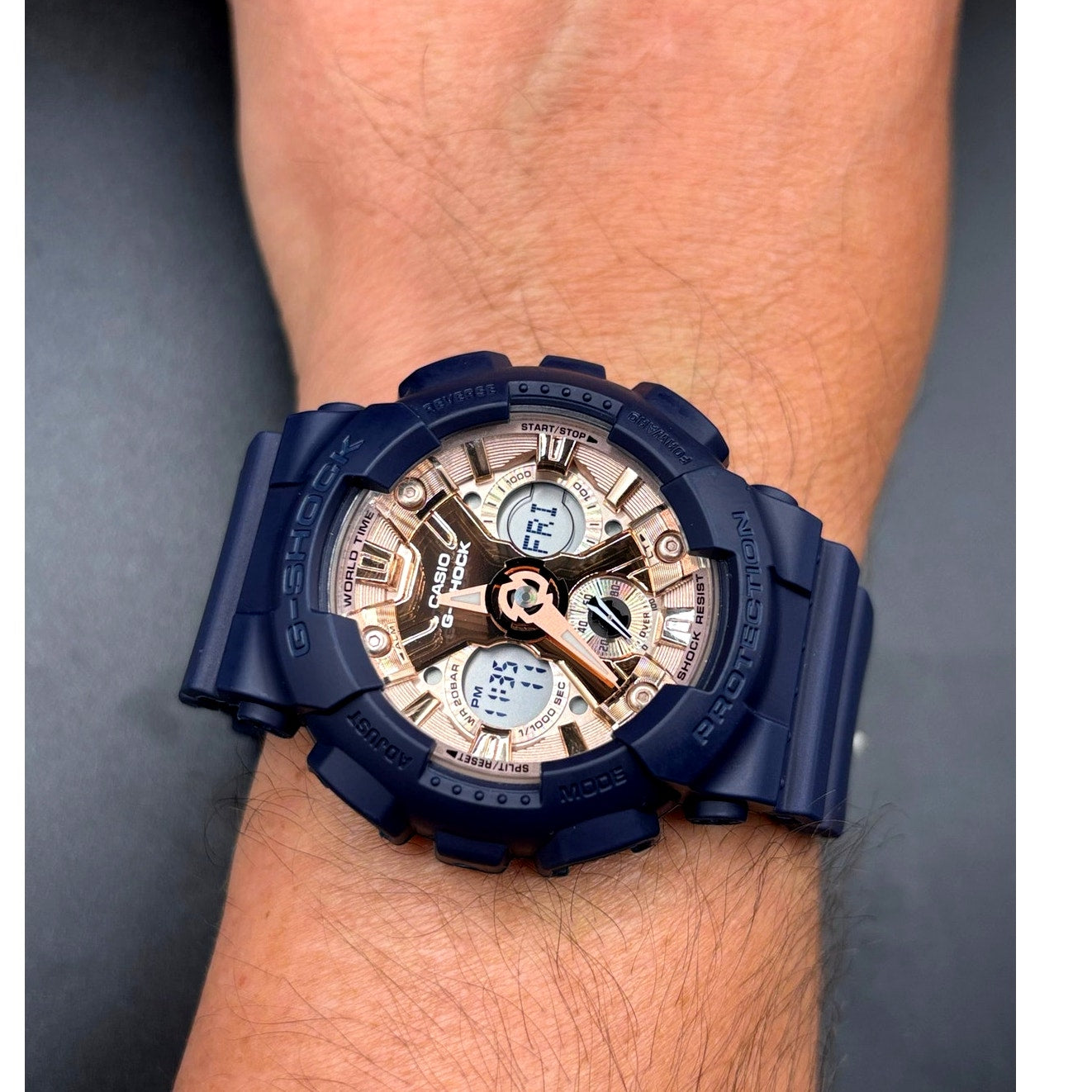 Casio G-Shock GMA-S120MF-2A2 Navy Blue Rose Gold Women’s Watch NIBWT