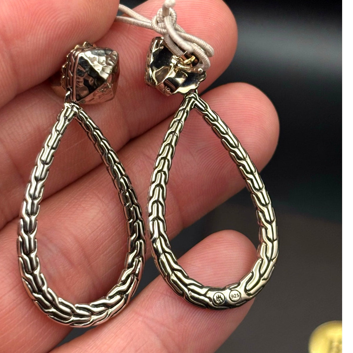 John Hardy 1833335 Womens Classic Chain Hammered Silver Pear Drop Earrings NIBWT