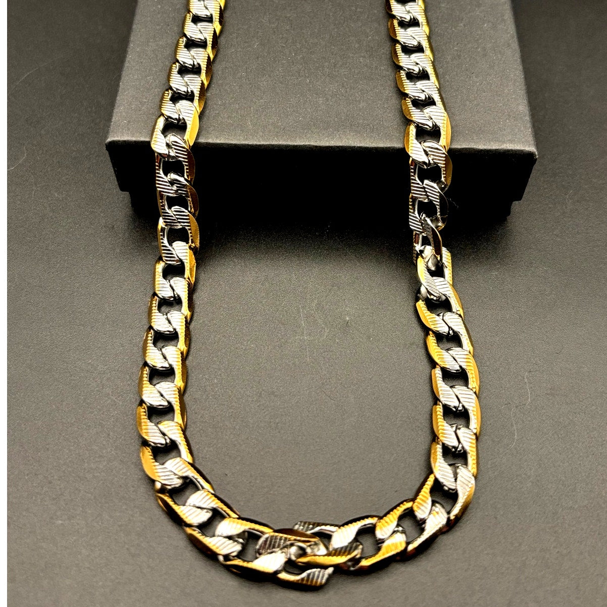 Steeltime 24" Men's 18k gold plated stainless steel flat curb chain necklace NWT