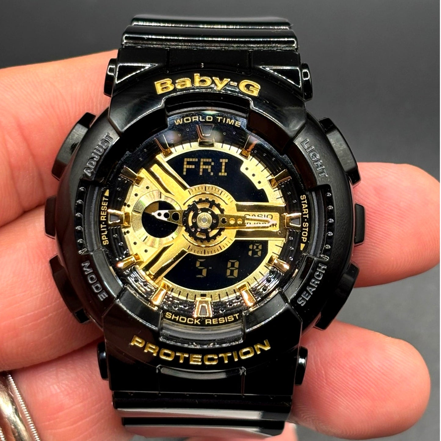 Casio Baby-G BA110-1A Black Metallic Gold Analog Digital Women's Watch NIB