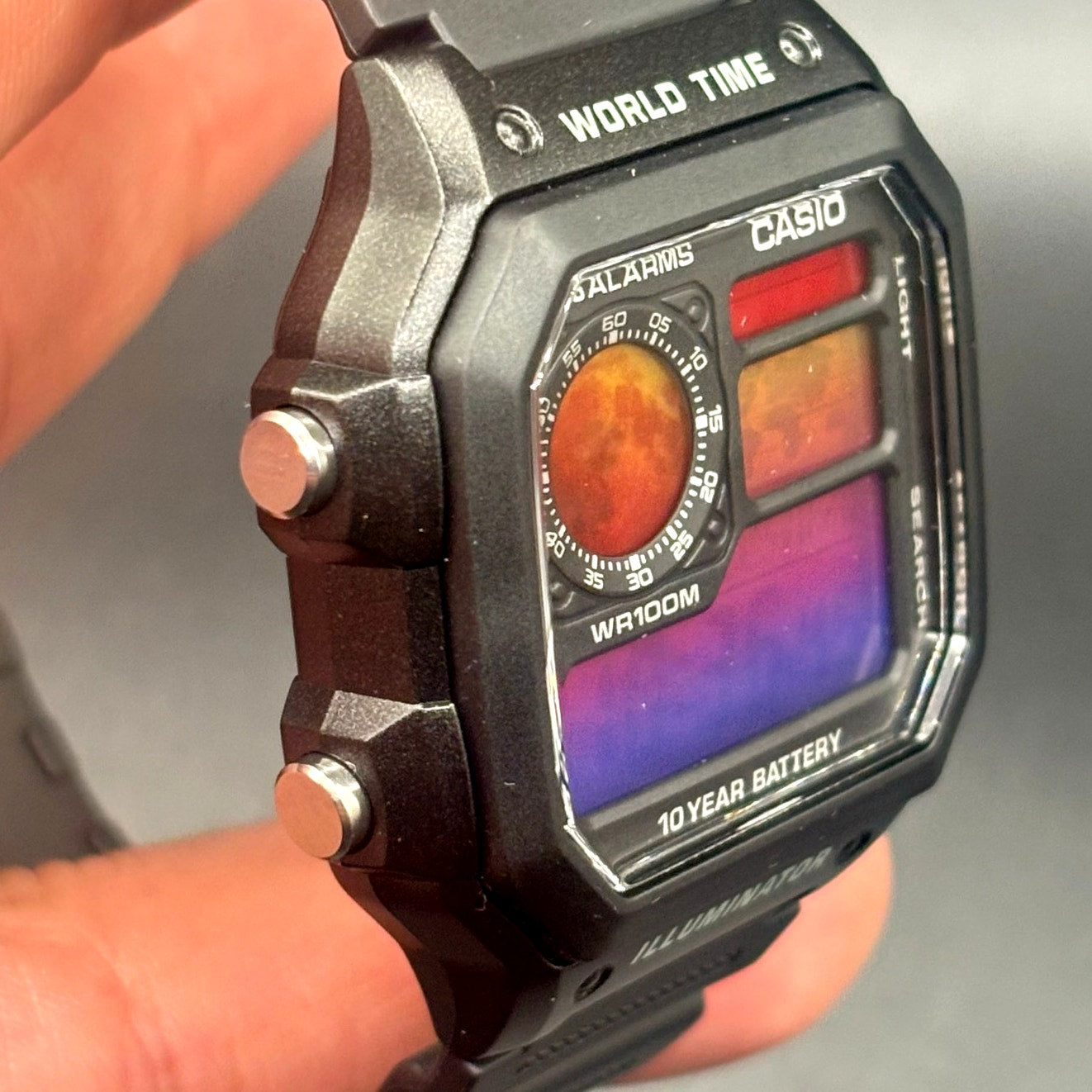 LWS Atlas Red Horizon Custom Casio AE1200 World Time Silicone Bracelet Mod Watch