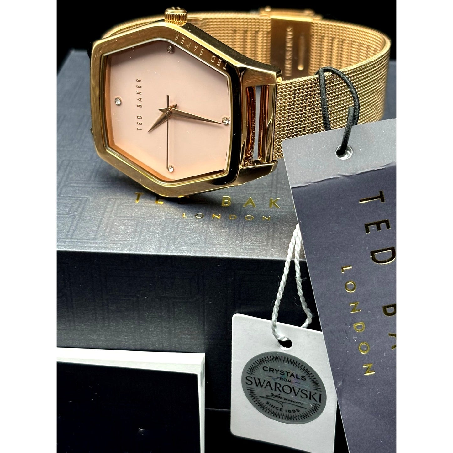 Ted Baker Exter BKPEXF004 Women's 36mm Rose Gold Mesh Swarovski Watch NIBWT