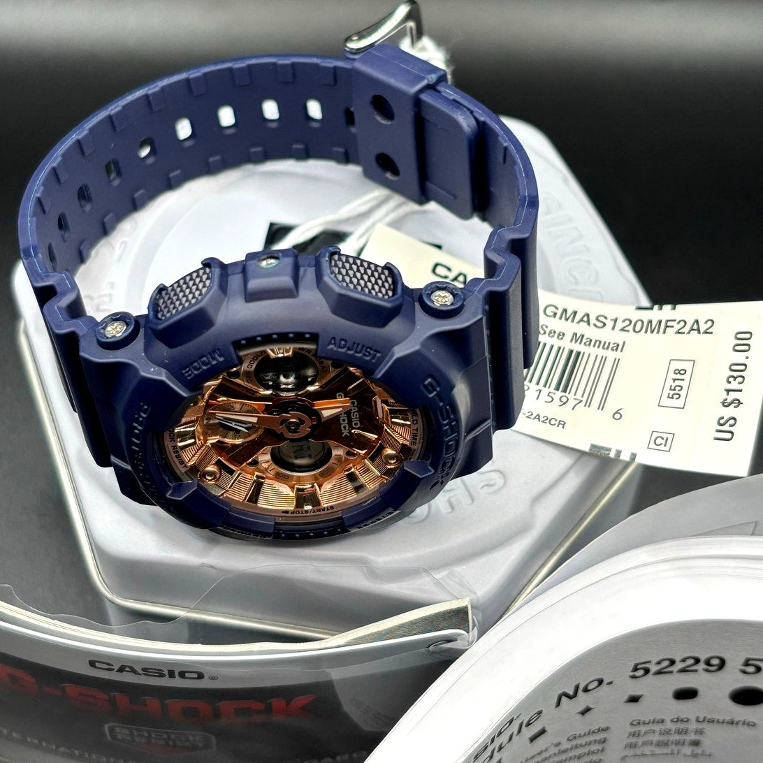 Casio G-Shock GMA-S120MF-2A2 Navy Blue Rose Gold Women’s Watch NIBWT