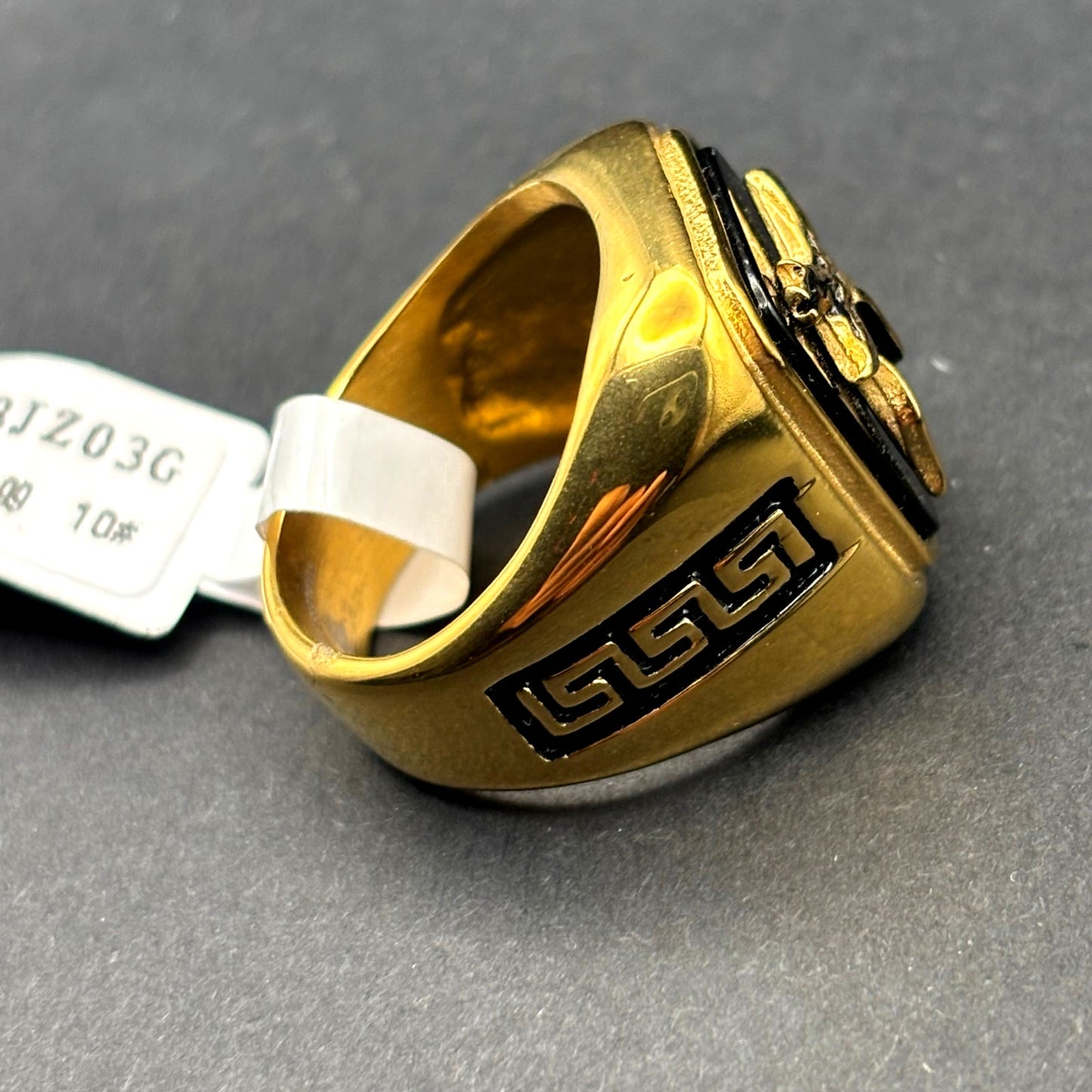 Blackjack BJZ03G Mens Onyx Eagle Ring 18K Gold Plated Stainless Steel NWT
