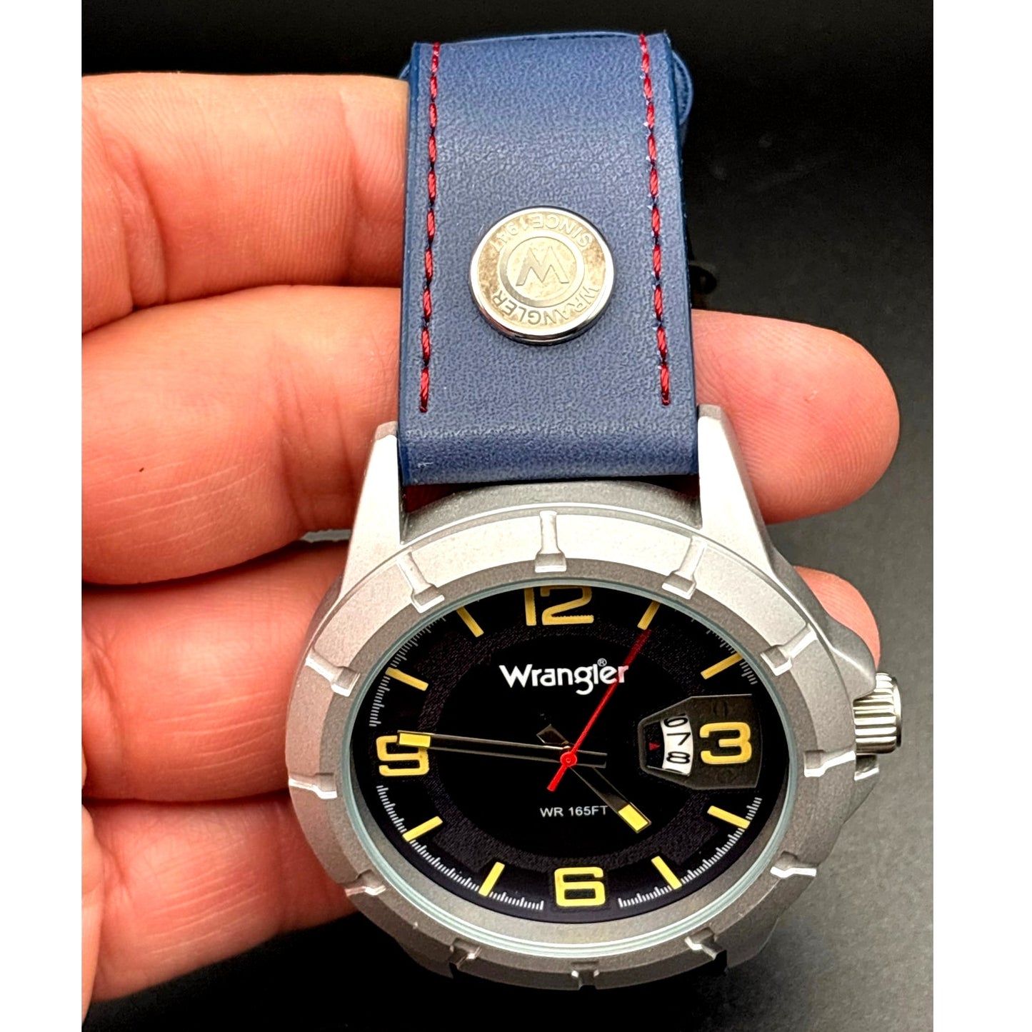Wrangler WRW5002-2B Men’s Stainless Steel Blue Leather Date Watch NIBWT