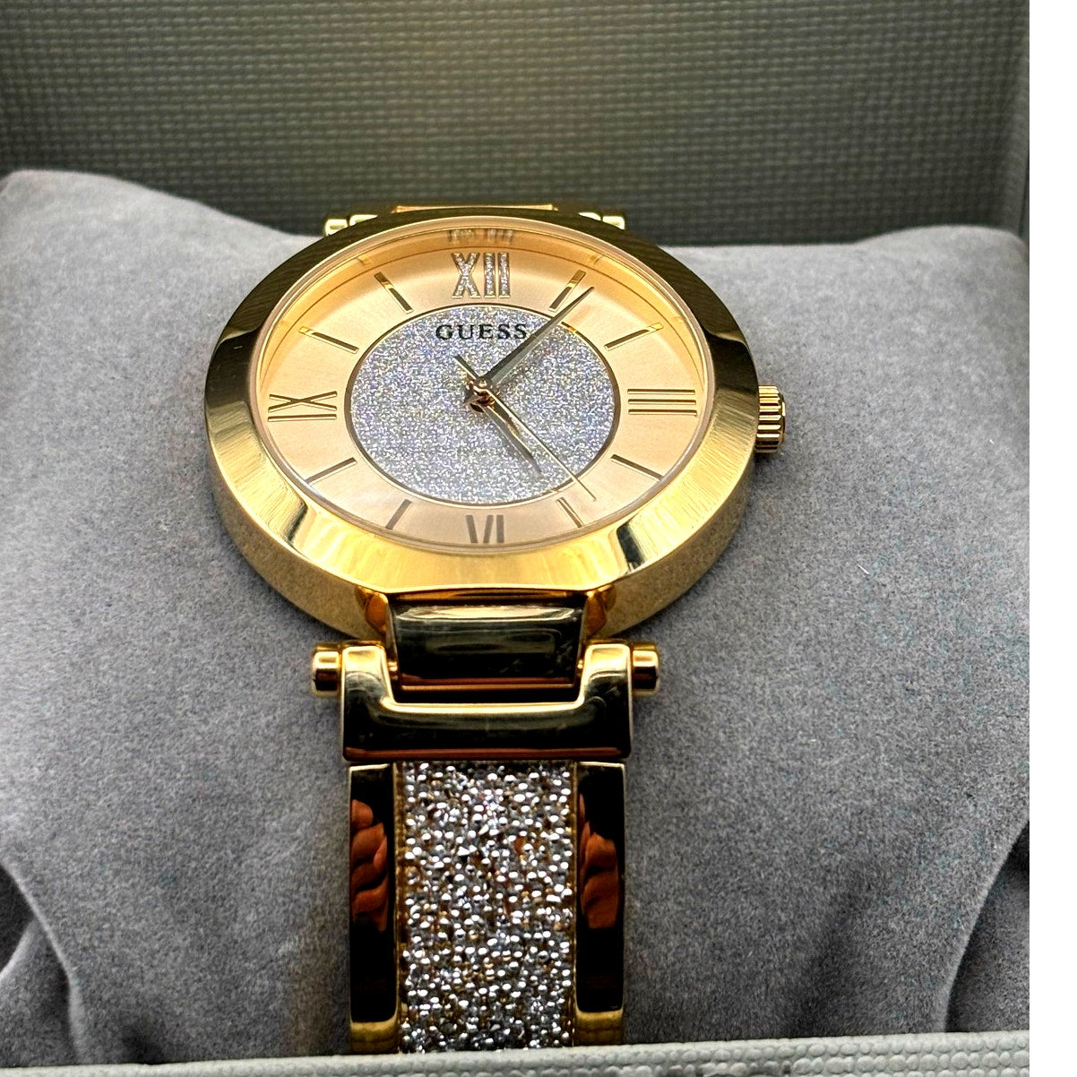Guess Aurora Women's Gold-Tone Stainless Steel & Zwarovski Crystals Bangle Watch