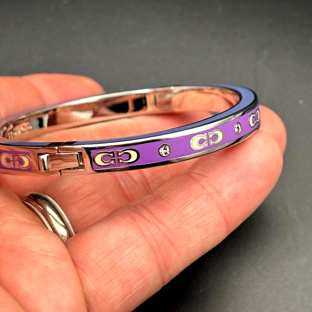 Coach CY053 Kissing Signature Enamel Hinged Bangle Purple and Blue Color NIBWT
