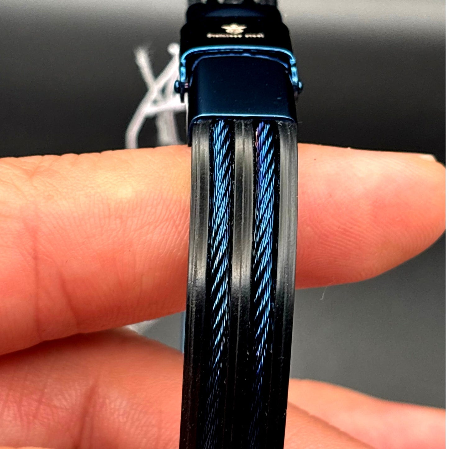 Blackjack BJB251BL Mens Blue Silicone Black Stainless Steel  Bangle ID Bracelet