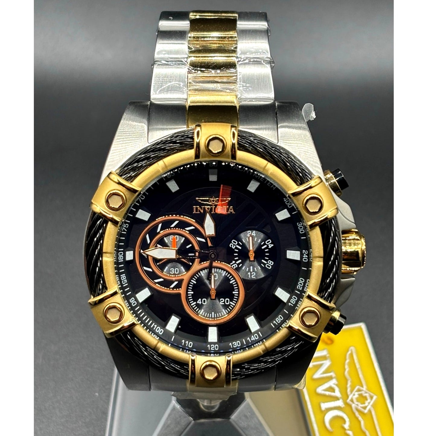 Invicta 48868 Bolt Ace Men’s Chronograph Two-Tone 52mm Black Dial Watch NIBWT