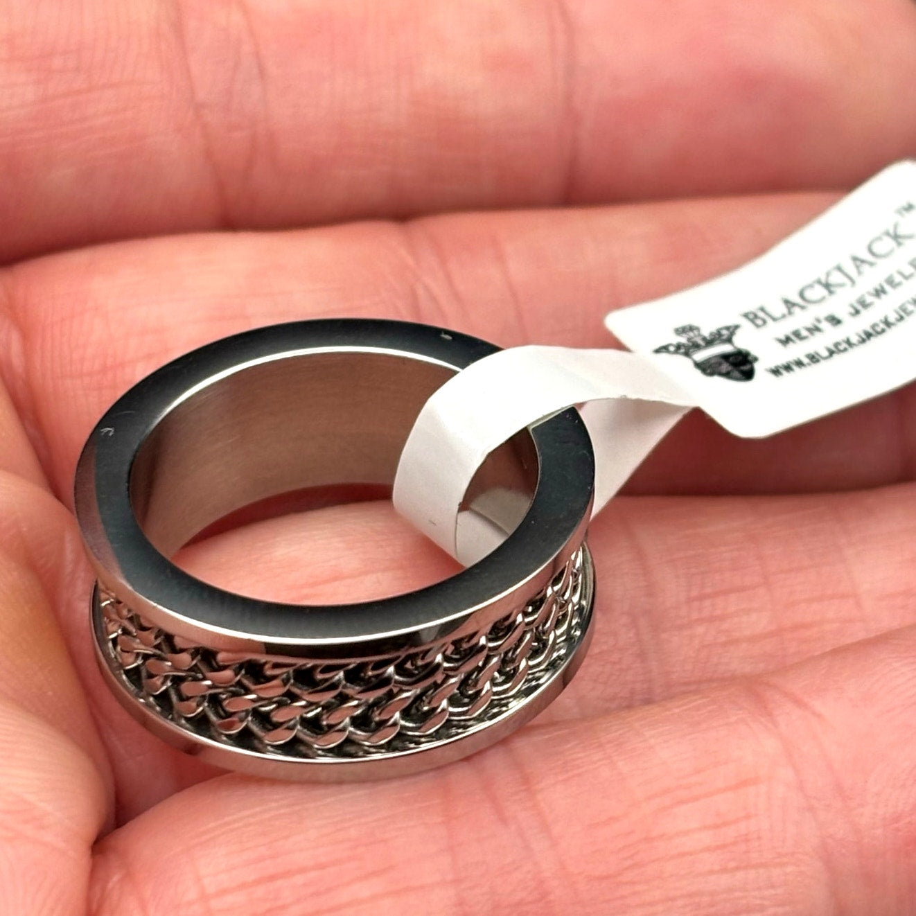 Blackjack BJR89W Men’s Stainless Steel Carbon Fiber Double Curb Link Ring SZ#10