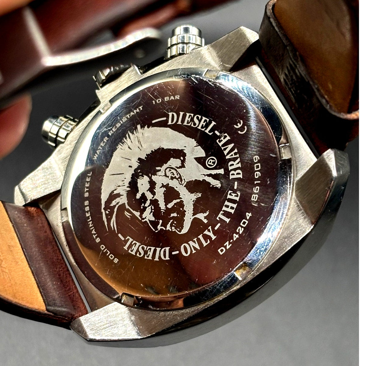 Diesel DZ4204 Men’s Overflow Chronograph Silver Case Brown Leather Watch