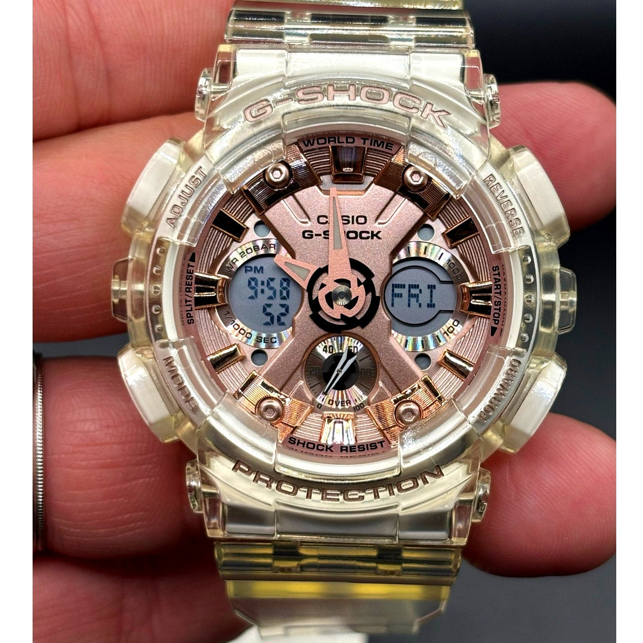 Casio G-Shock GMAS120SR-7A Women's Rose Gold Skeleton Analog Digital Watch NIBWT