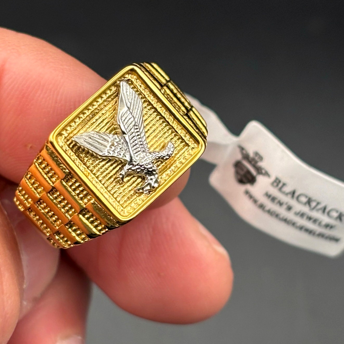 Blackjack BJZ78G Men’s Gold Stainless Steel Eagle Ring SZ # 10 NWT