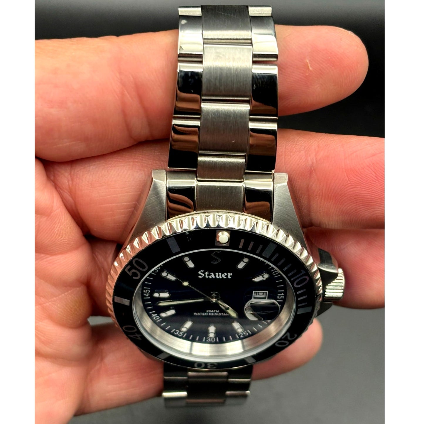 Stauer 29221 Excursion Dive Blue Dial 20 ATM Stainless Steel Date Men's Watch
