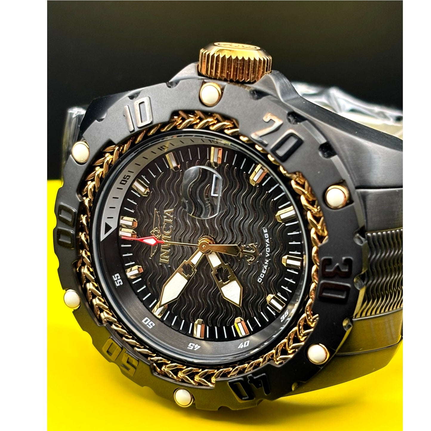 Invicta Ocean Voyage 47743 Black Gold Bezel 52mm Stainless Steel  Men's Watch