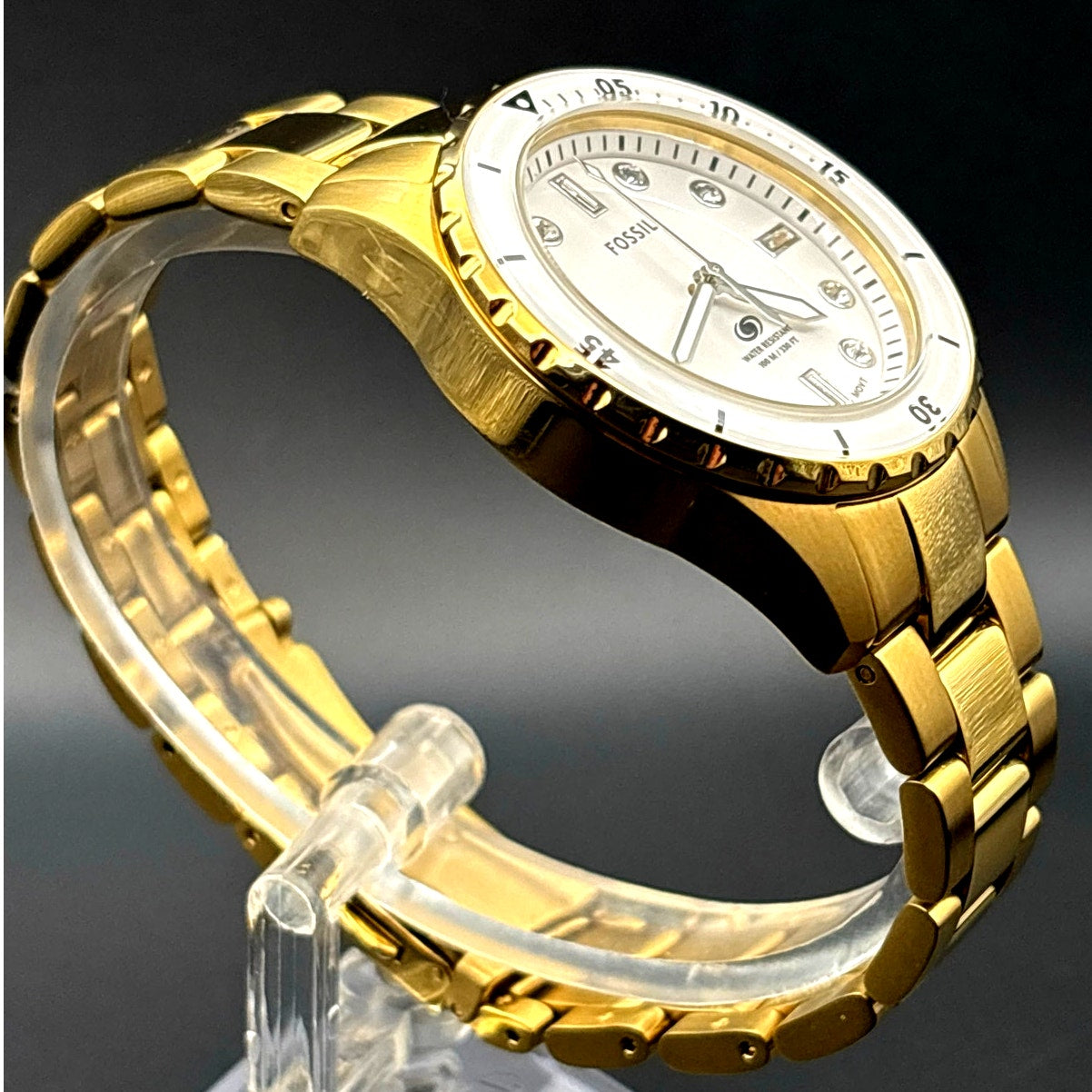 Fossil ES5350 Blue Dive Women’s White Dial Gold Tone Stainless Steel 36mm Watch