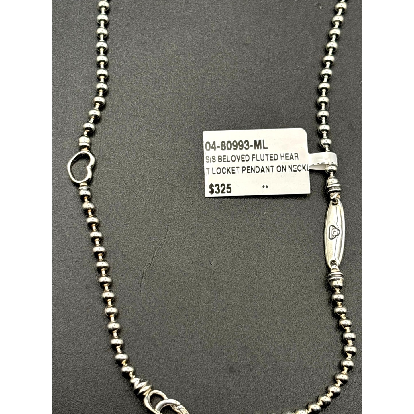 Lagos Beloved Fluted Heart Sterling Silver Locket Necklace Caviar Bead Chain NWT