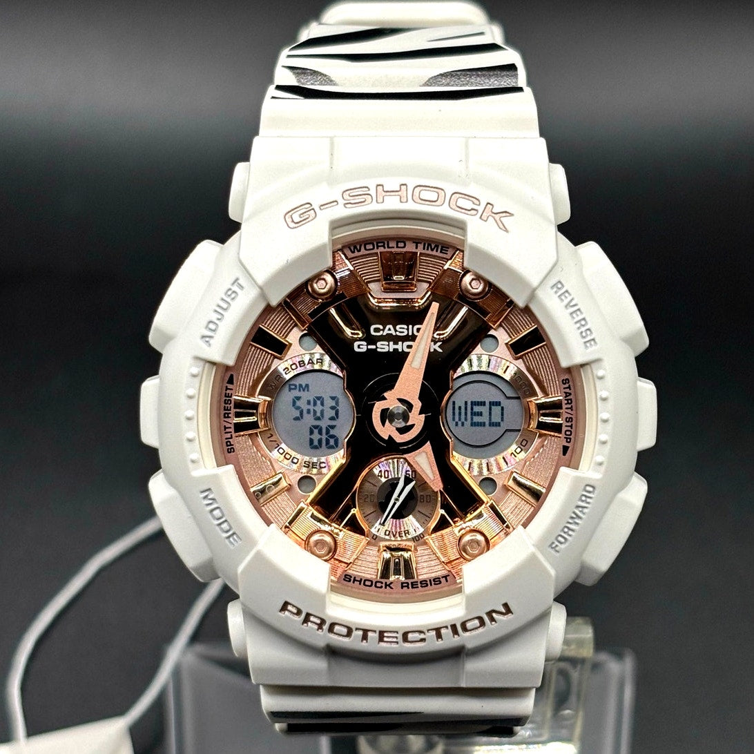 Casio G-Shock GMA-S120MF-7A2 White Rose Gold Zebra Strap NIBWT
