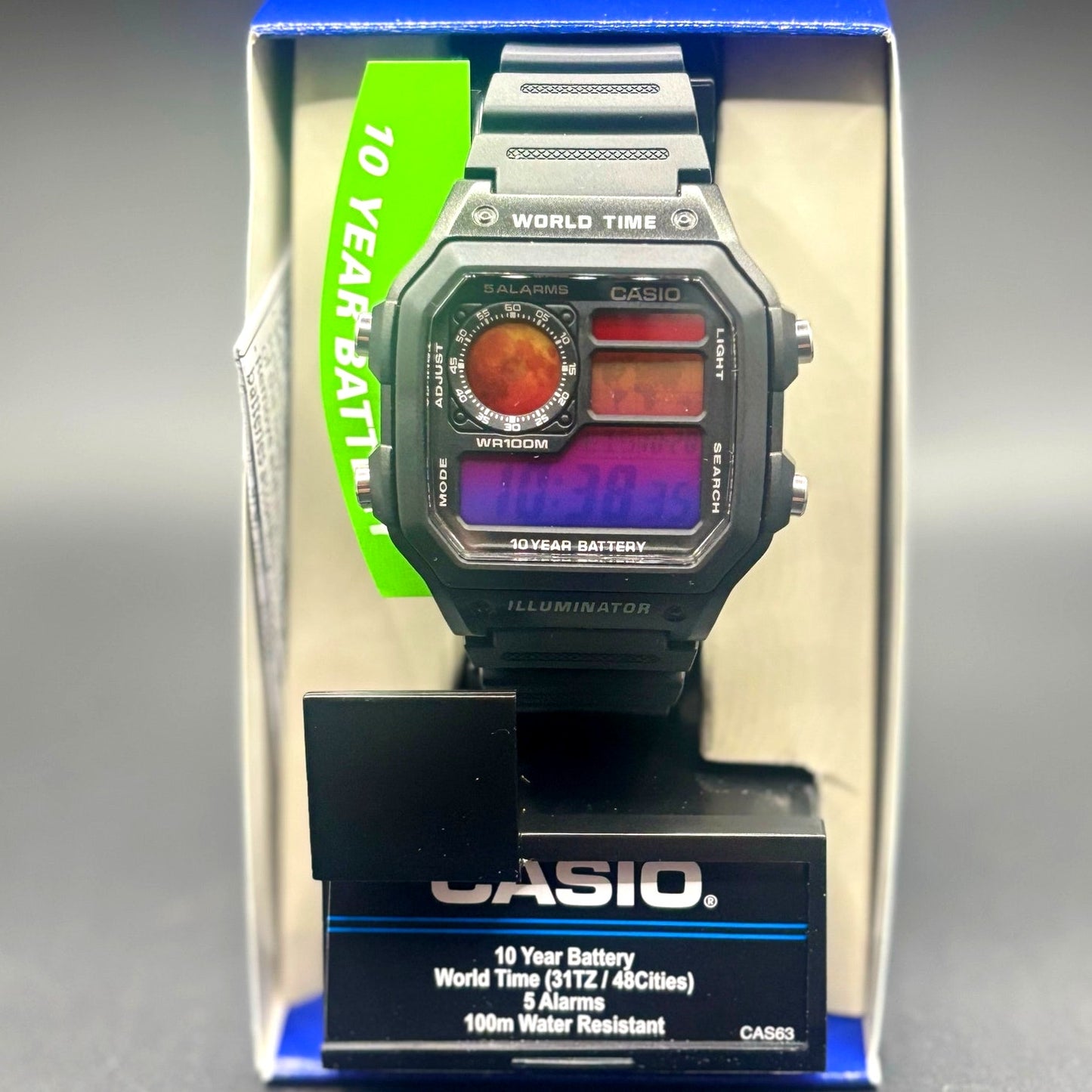 LWS Atlas Red Horizon Custom Casio AE1200 World Time Silicone Bracelet Mod Watch