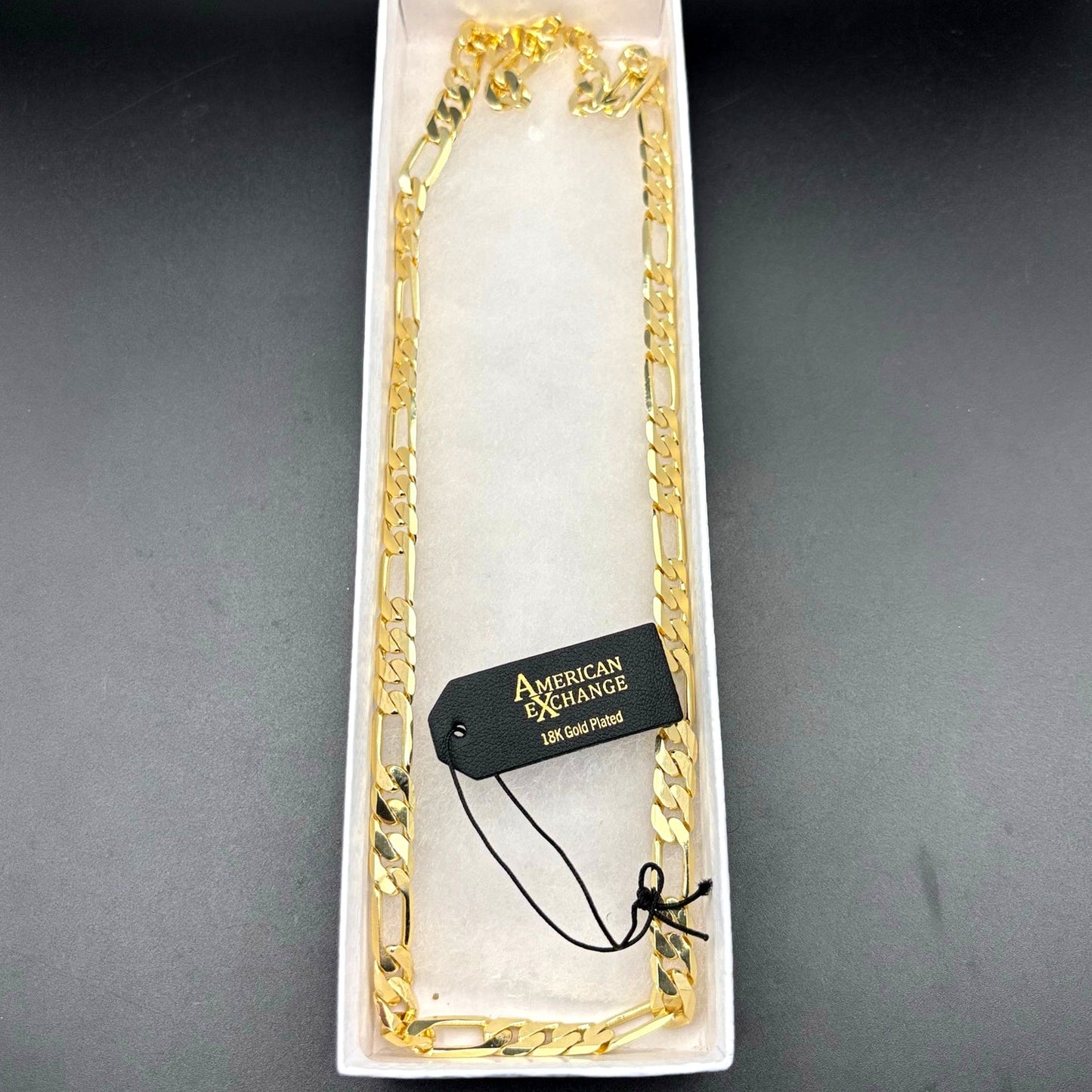 American Exchange Mens 18k Gold Plated Figaro Link 22" Inch Chain Necklace NWT