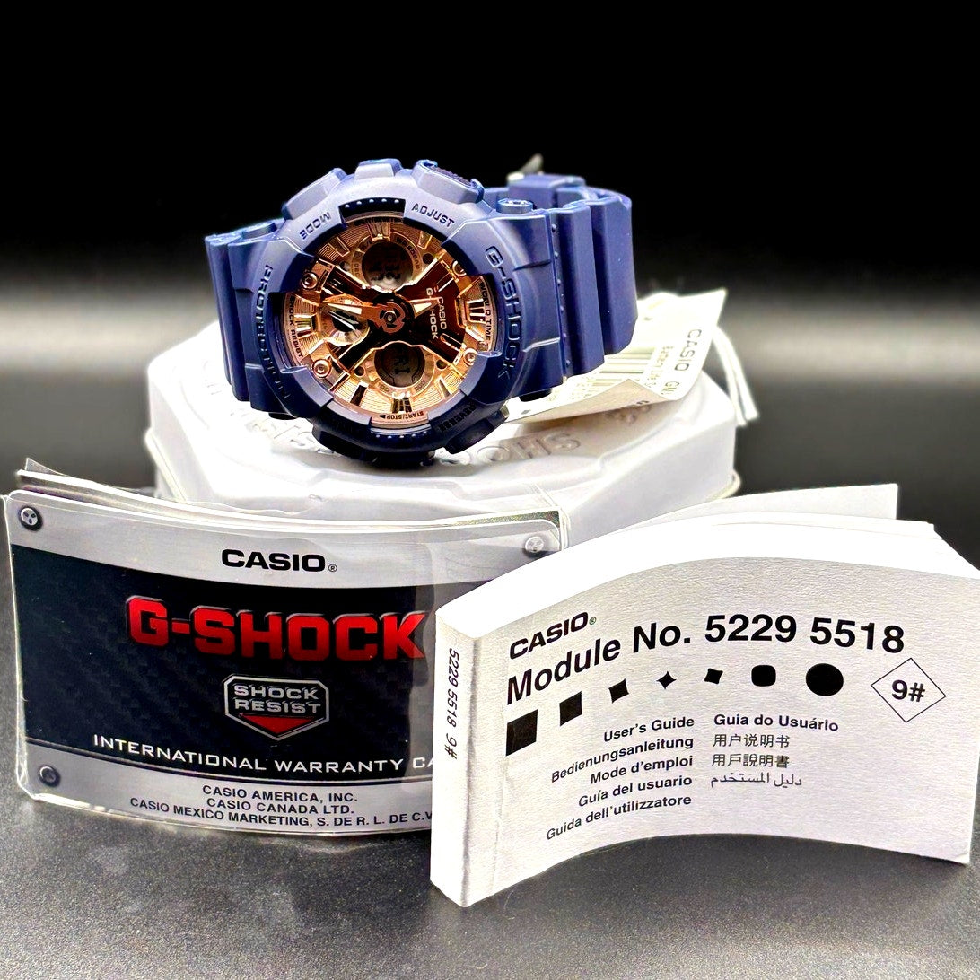 Casio G-Shock GMA-S120MF-2A2 Navy Blue Rose Gold Women’s Watch NIBWT