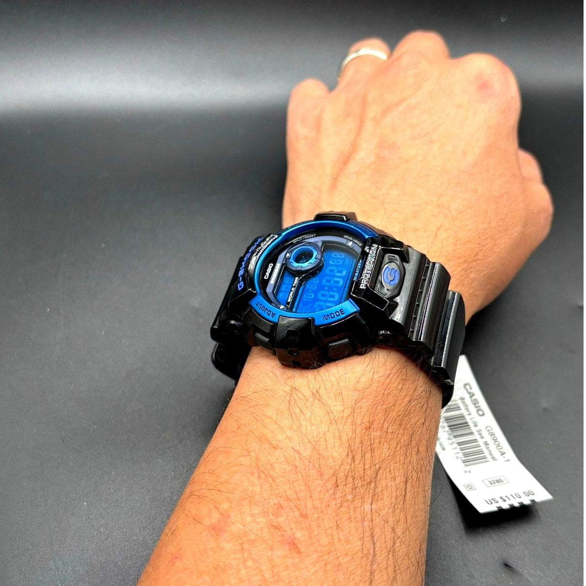 Casio G-Shock G-8900A-1 Glossy Black Blue Dial Digital Men’s Watch 200M NIBWT