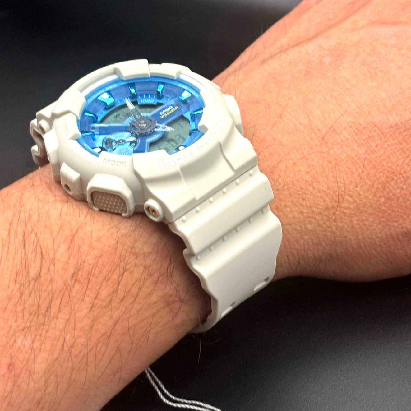 Casio G-Shock GA110AS-5A Men’s Beige Resin Blue Dial Analog Digital Watch NIBWT