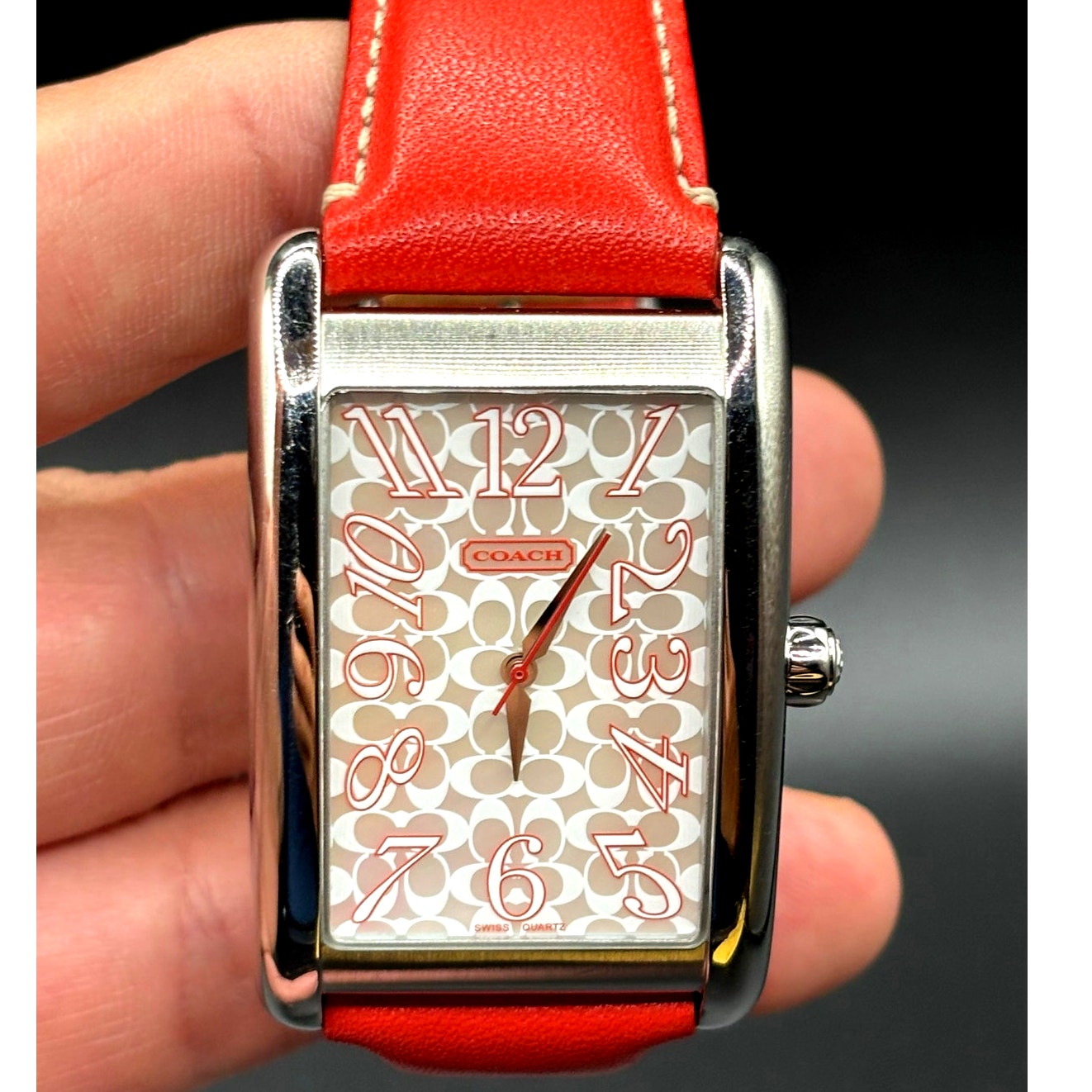 Coach Lexie CA.16.2.14.0384 Swiss Quartz Bright Orange Leather Tank Watch