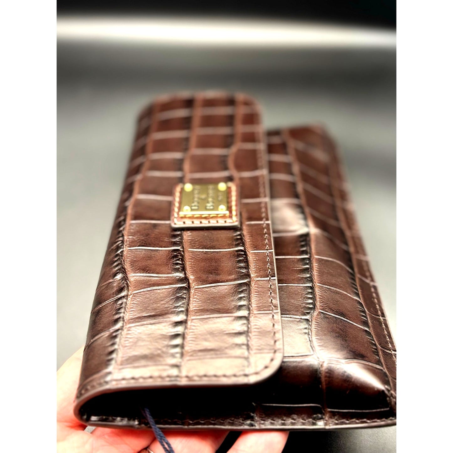 Dooney & Bourke Oakdale Milly Wristlet Espresso Embossed Calfskin Leather NWT