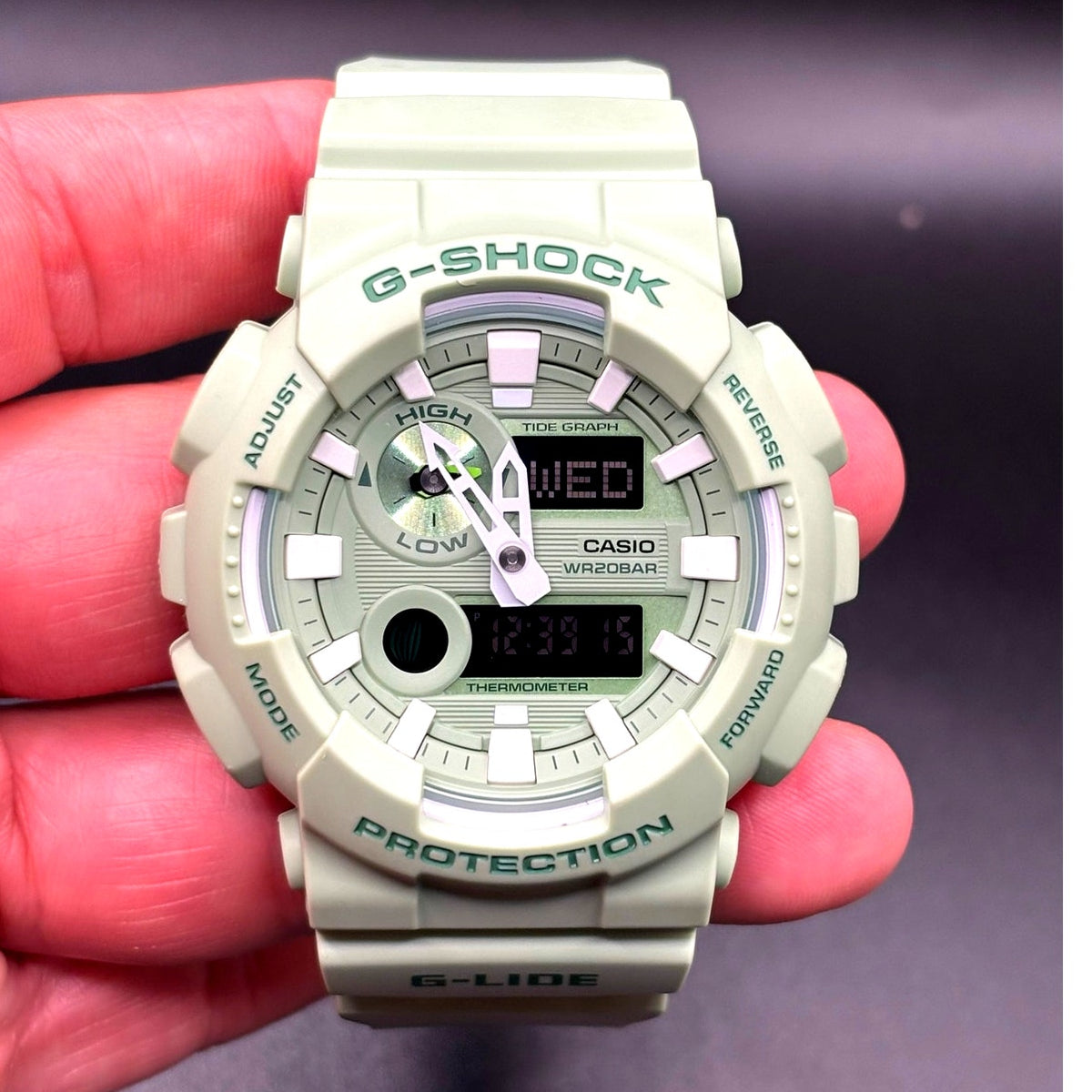 Casio G-Shock G-LIDE GAX-100CSB-3A Pastel Green Moon Tide Thermometer Watch