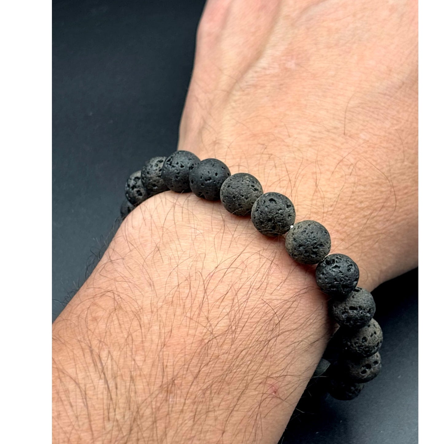 Blackjack Men’s 10mm Lava Stone Stainless Steel Beaded Bracelet NIBWT
