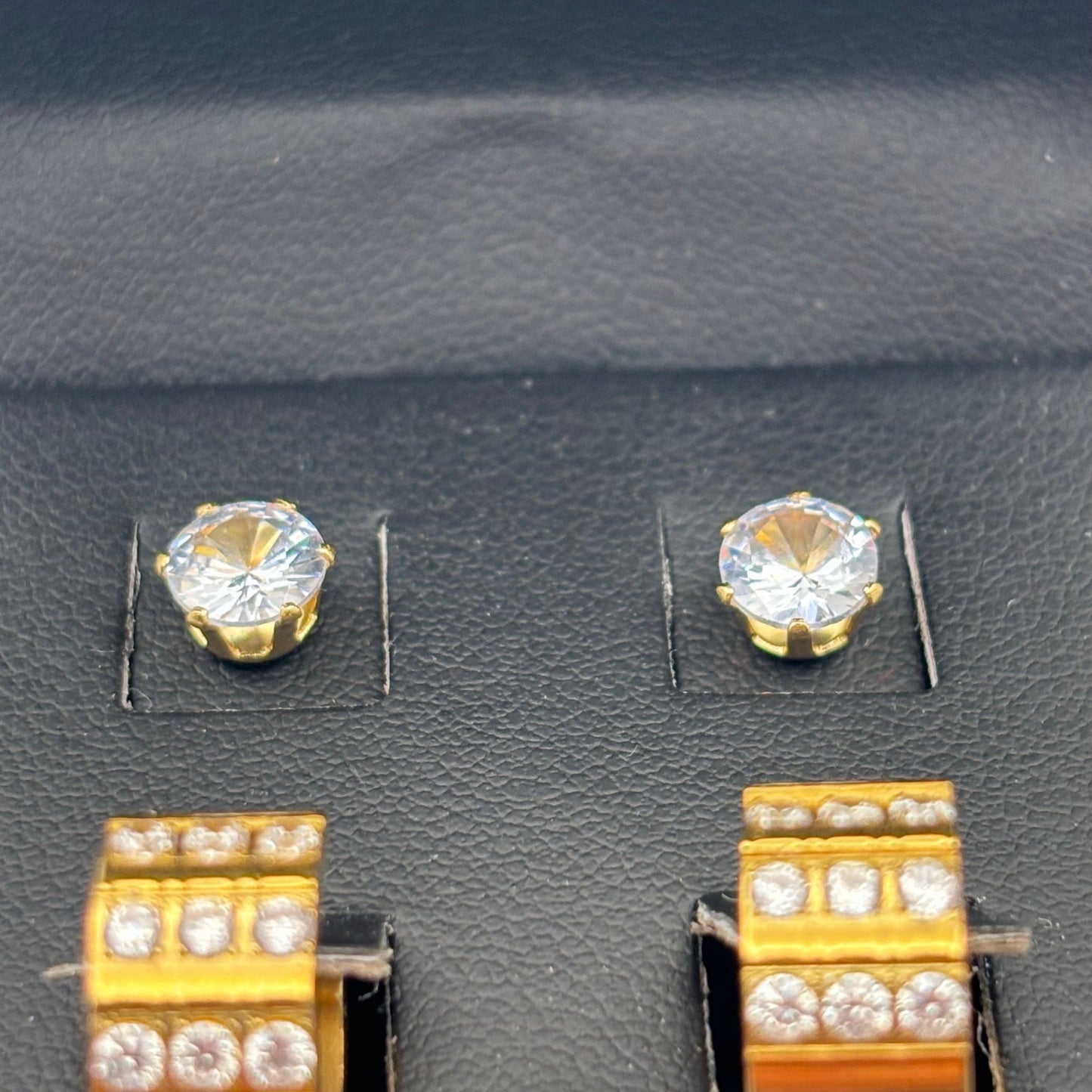 SteelTime Men’s Stainless Steel Earring Set – Gold Huggies + CZ Studs