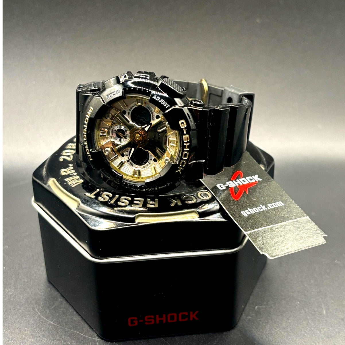 Casio G-Shock GMAS120GB-1A Women's Black Gold Silver Metallic Ana-Digi Watch NWT