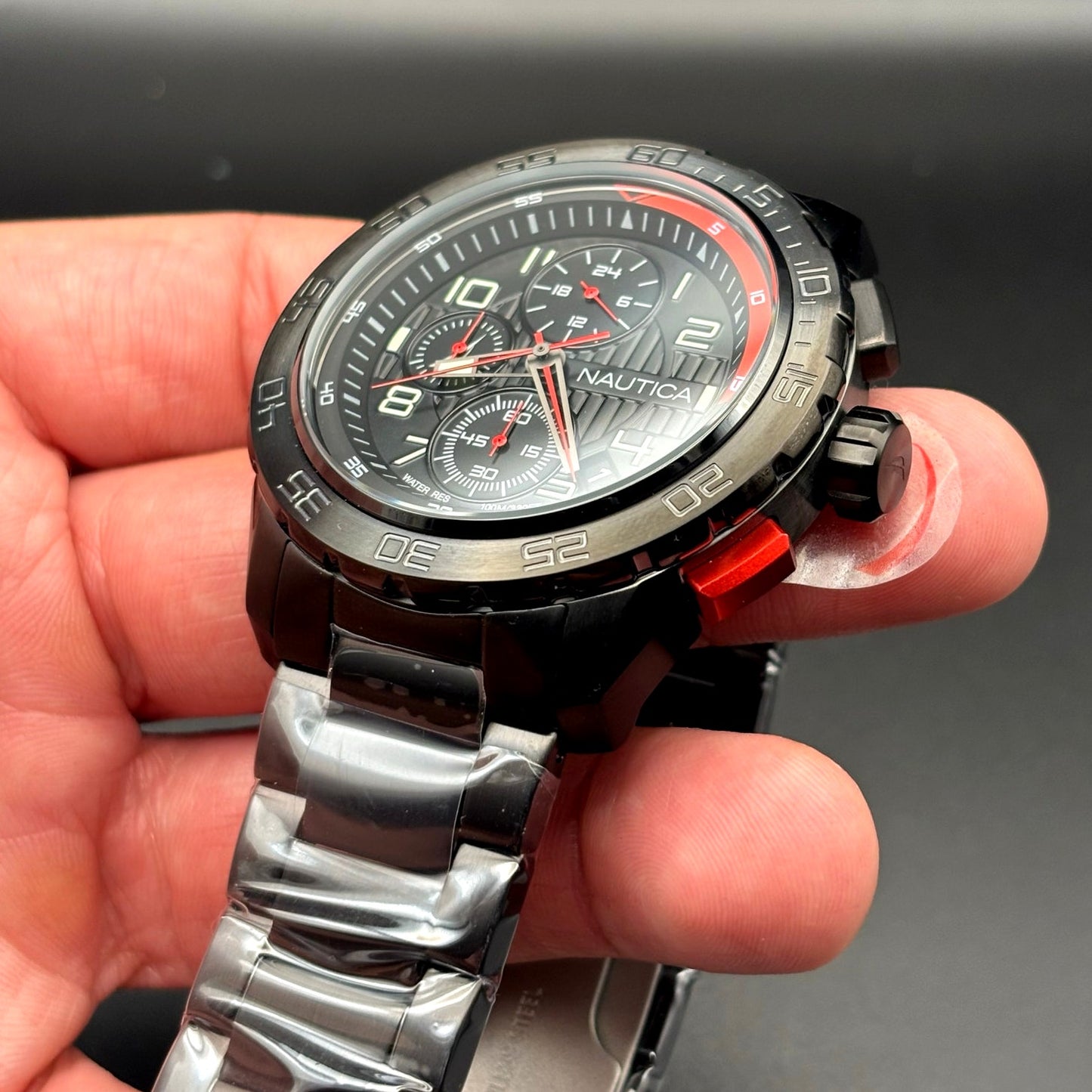 Nautica NAPNS305 Mens Chronograph Recycled Stainless Steel Bracelet Watch NIBWT