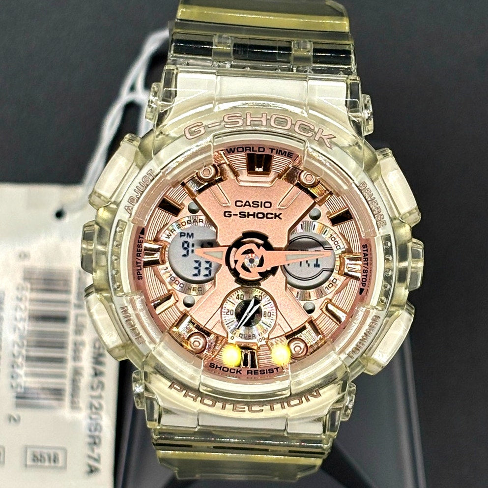Casio G-Shock GMAS120SR-7A Women's Rose Gold Skeleton Analog Digital Watch NIBWT