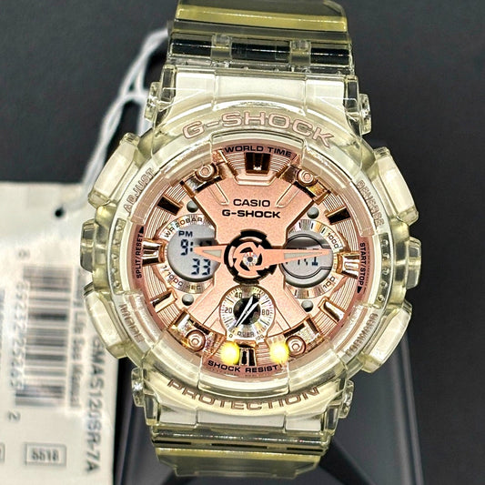 Casio G-Shock GMAS120SR-7A Women's Rose Gold Skeleton Analog Digital Watch NIBWT