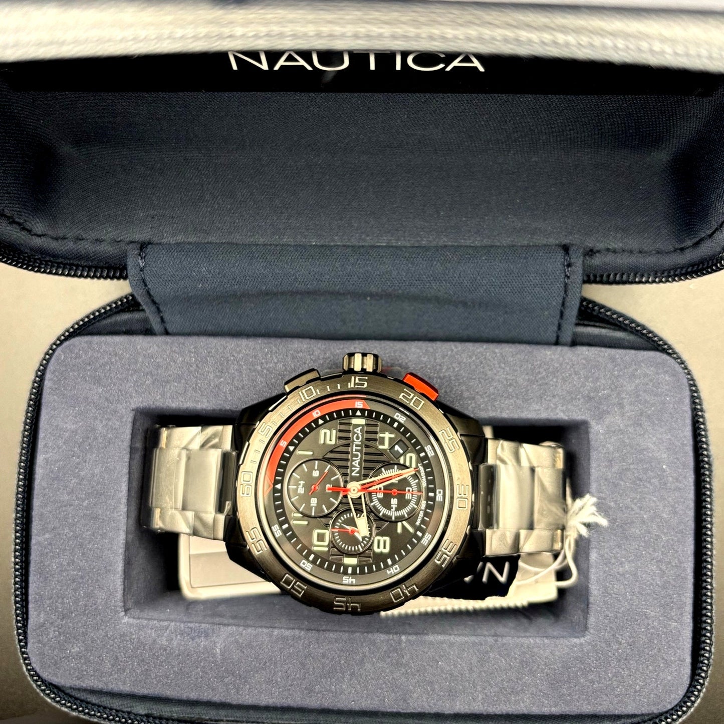 Nautica NAPNS305 Mens Chronograph Recycled Stainless Steel Bracelet Watch NIBWT