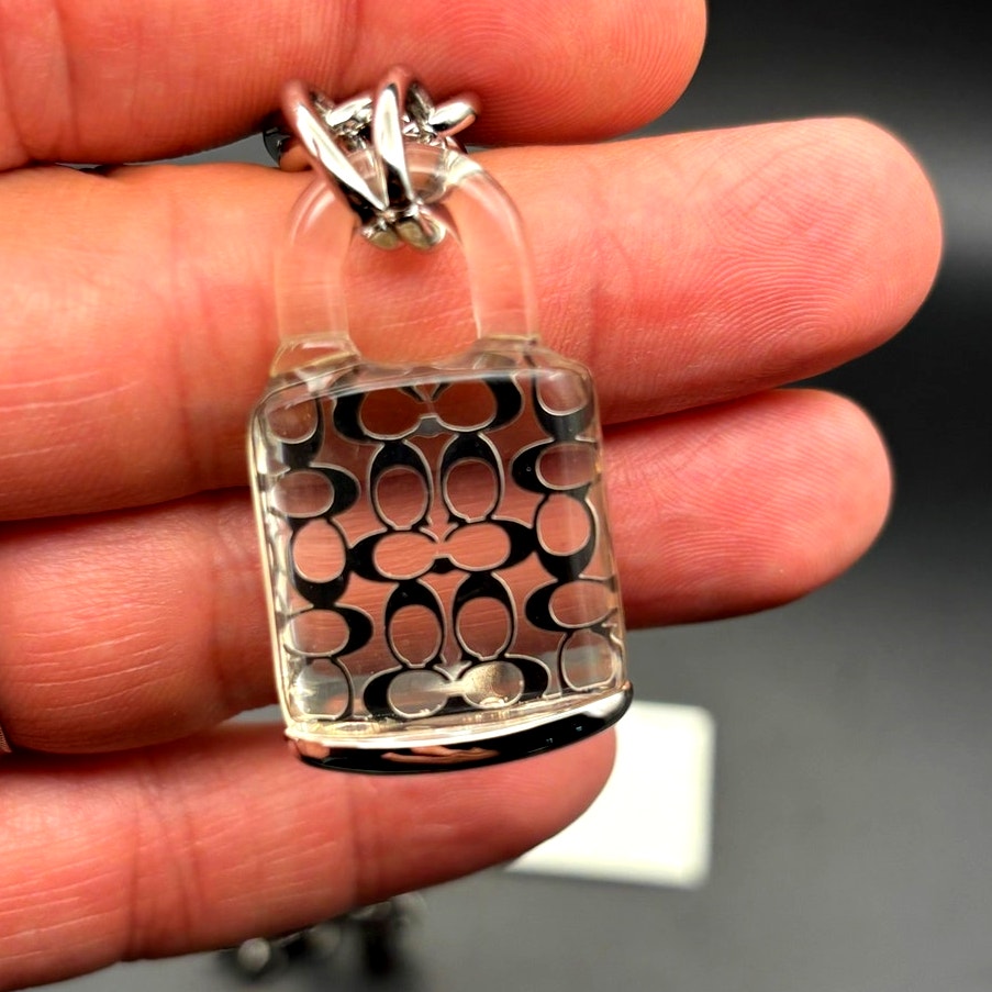 Coach Signature Lucite Padlock Pendant Women's 16” Necklace Silver Tone NWT