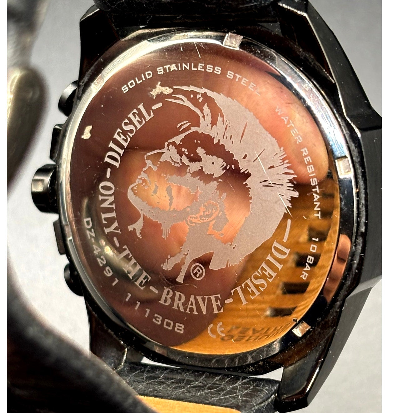 Diesel Mega Chief DZ4291 Black Orange Chronograph Leather Men's Watch 51mm