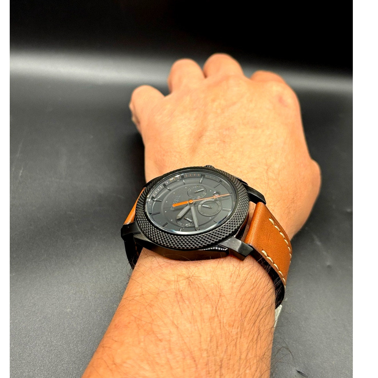 Fossil Machine FS5234 Chronograph Black Brown Leather Men’s Watch 45mm