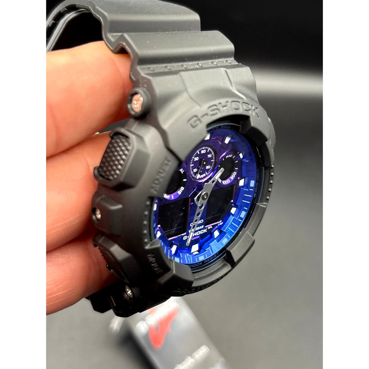 Casio G-Shock GA100FL-1A Men’s Vibrant Black Blue Analog Digital Watch NIBWT