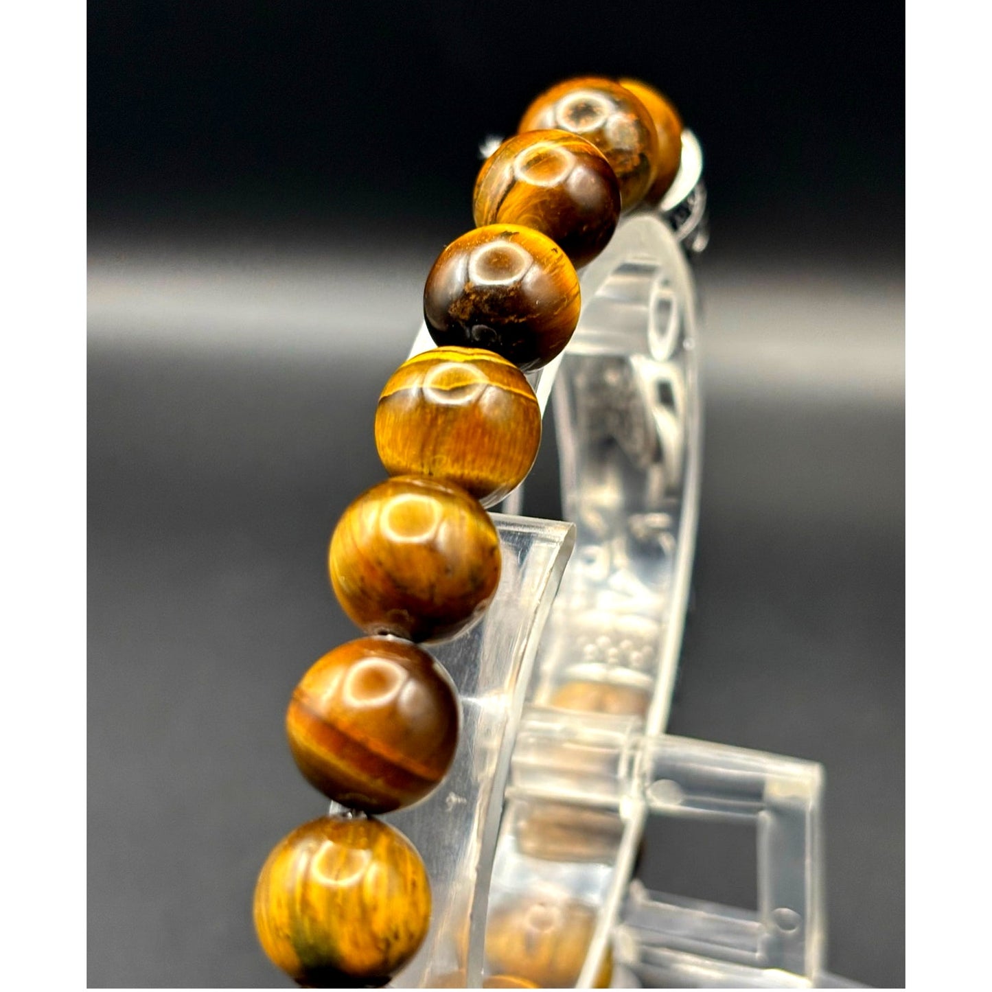Blackjack BJS16BTE Men's Genuine 10mm Tiger Eye Stainless Steel Beaded Bracelet