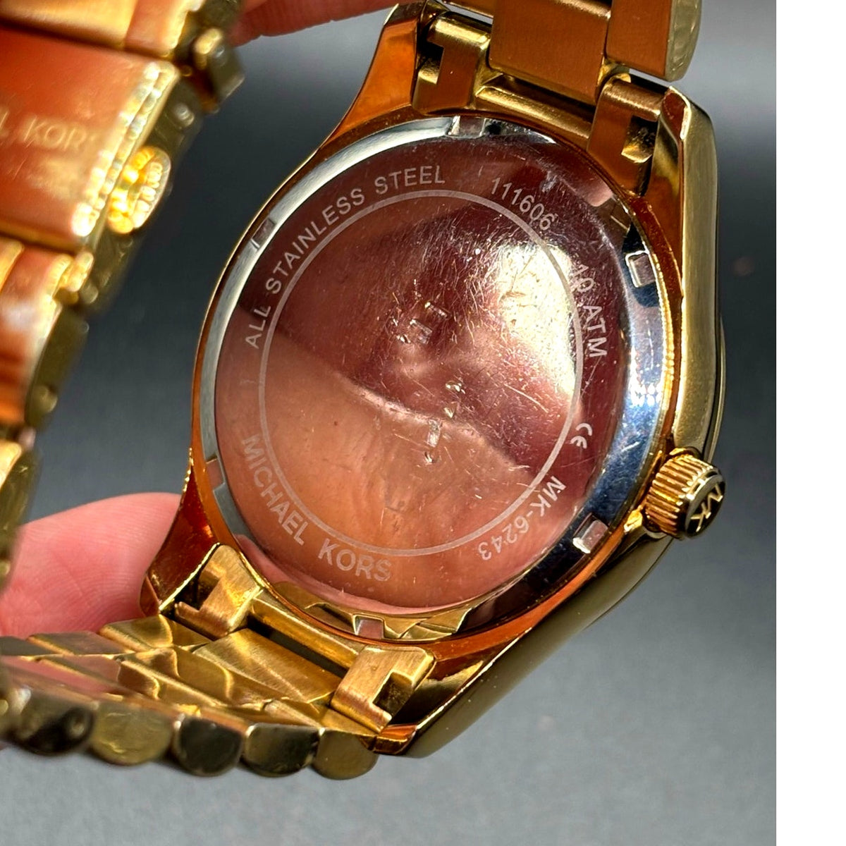 Michael Kors Layton MK6243 Gold Tone Blue Crystal Pave Globe Watch 44mm