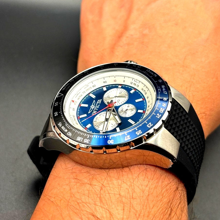 Invicta 32916 Aviator Skyshock Men's Blue Dial Black Silicone Strap Watch NIBWT