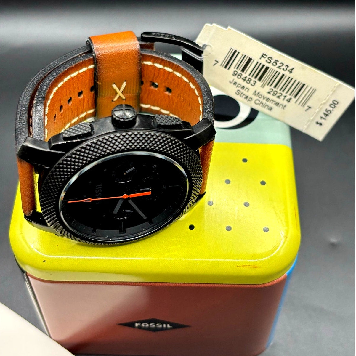 Fossil Machine FS5234 Chronograph Black Brown Leather Men’s Watch 45mm