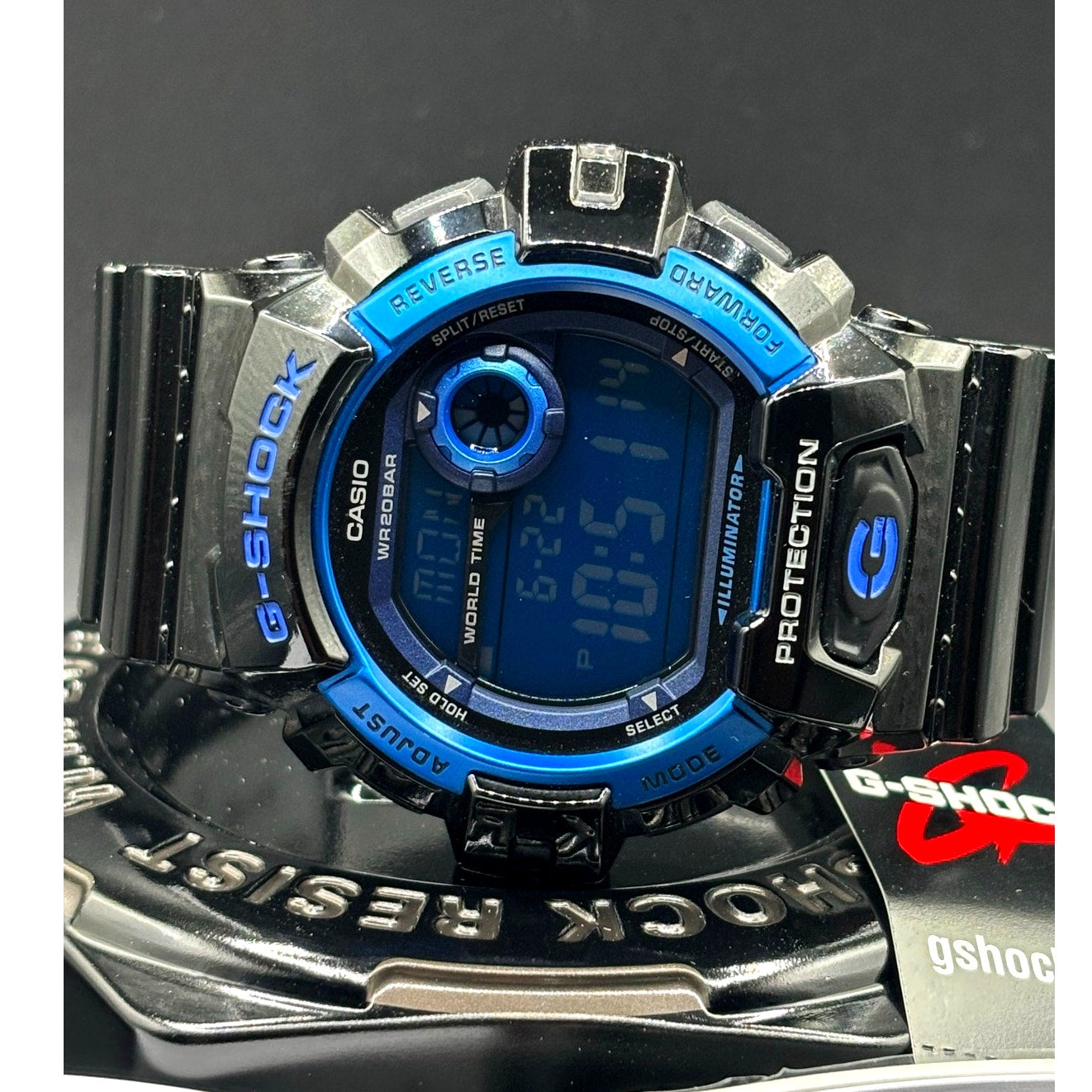 Casio G-Shock G-8900A-1 Glossy Black Blue Dial Digital Men’s Watch 200M NIBWT
