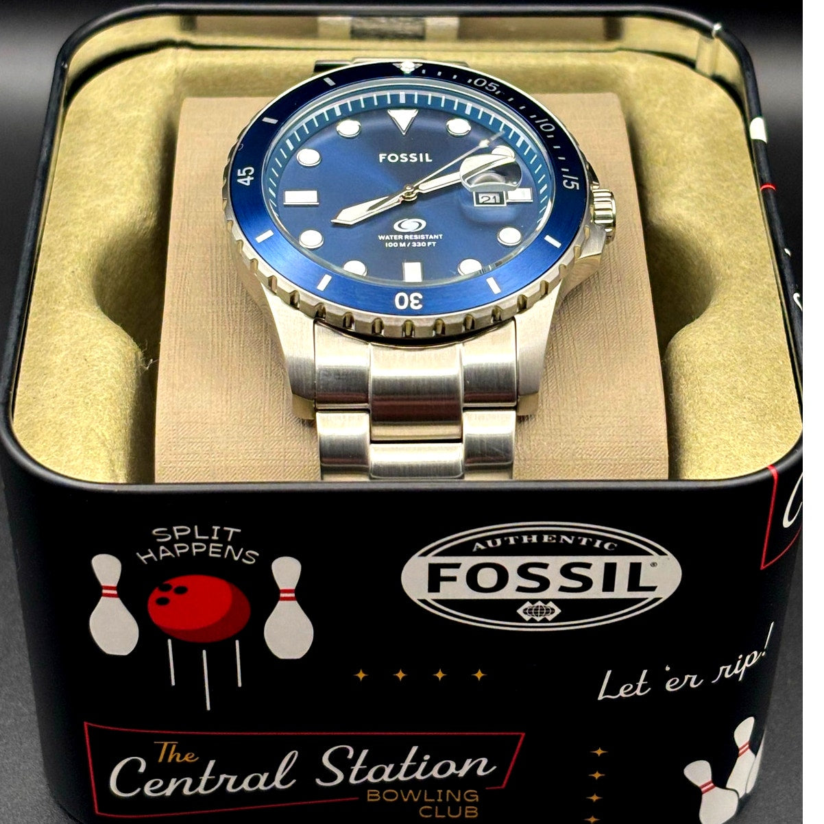 Fossil FS6029 Men’s Blue Dive Three-Hand Date Stainless Steel Watch 42mm NIBWT