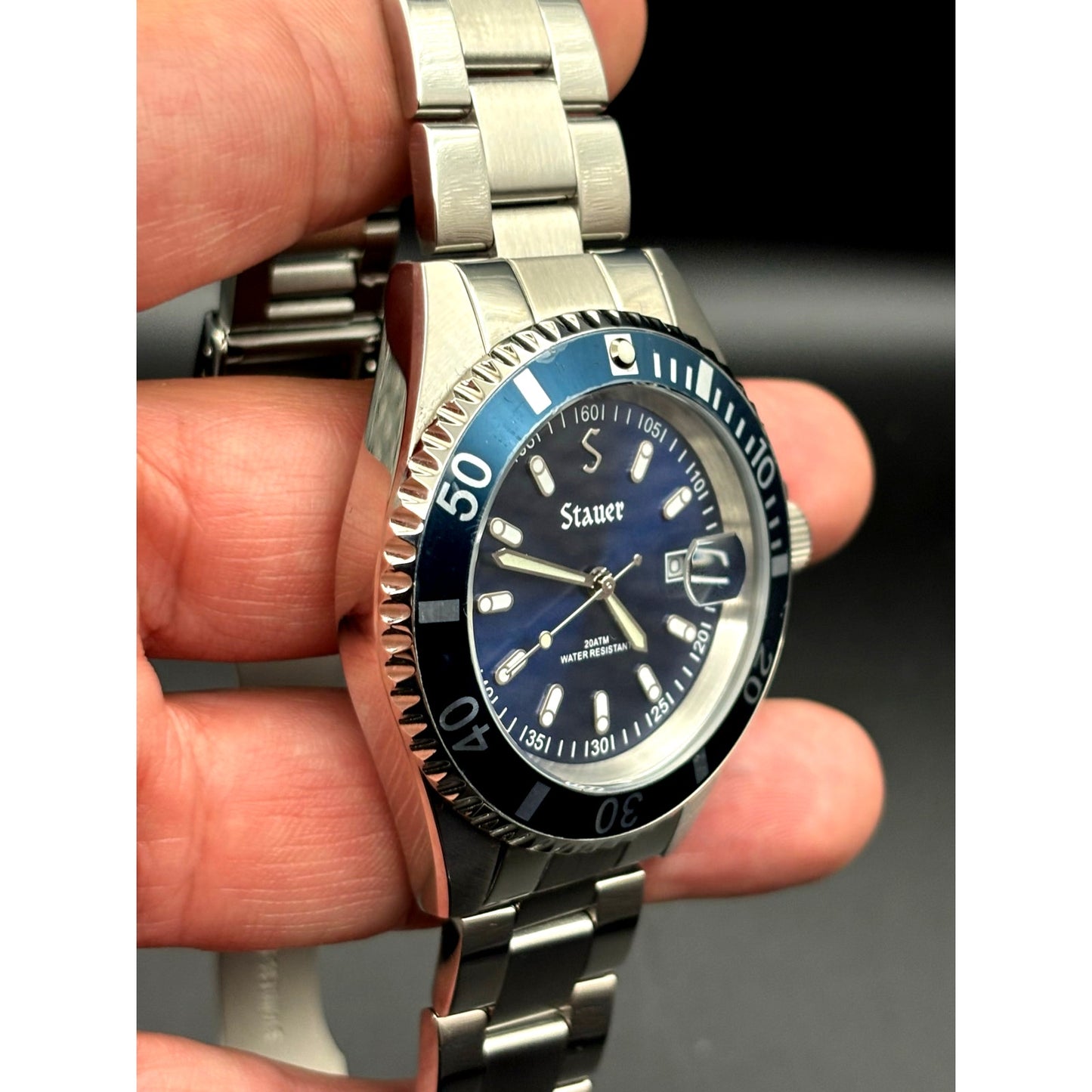 Stauer 29221 Excursion Dive Blue Dial 20 ATM Stainless Steel Date Men's Watch
