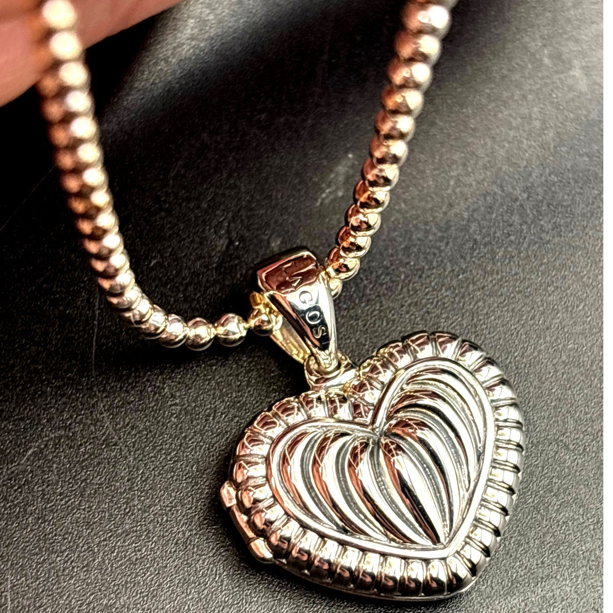 Lagos Beloved Fluted Heart Sterling Silver Locket Necklace Caviar Bead Chain NWT